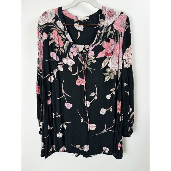 Billabong Black Pink Floral Whimsygoth Dark Feminine Bohemian Tunic Cover Up - Picture 1 of 6